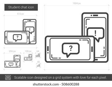 Student chat vector line icon isolated on white background. Student chat line icon for infographic, website or app. Scalable icon designed on a grid system.