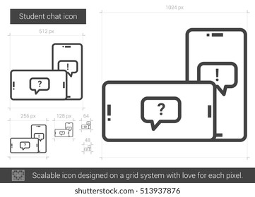 Icono de la línea vectorial de chat estudiantil aislado en fondo blanco. Icono de la línea de chat de estudiantes para infografía, sitio web o aplicación. Icono escalable diseñado en un sistema de cuadrícula.