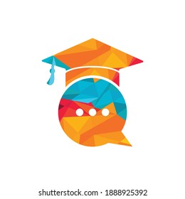 Student chat vector logo template. Chat bubble with a graduation cap icon design.	
