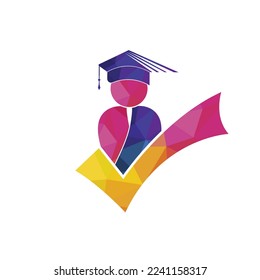 Student and check mark icon and logo design. Educational and institutional vector logo design template.	