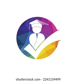 Estudiante y marca de verificación icono y diseño de logotipo. Plantilla de diseño del logotipo del vector educativo e institucional.	