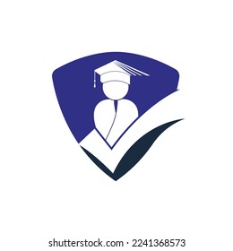 Student and check mark icon and logo design. Educational and institutional vector logo design template.	