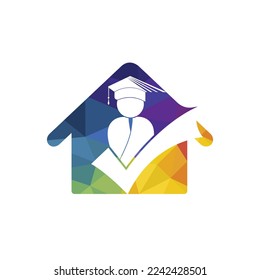 Student and check mark icon and logo design. Educational and institutional vector logo design template.	