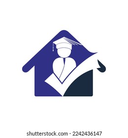 Estudiante y marca de verificación icono y diseño de logotipo. Plantilla de diseño del logotipo del vector educativo e institucional.	