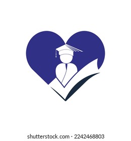 Student and check mark icon and logo design. Educational and institutional vector logo design template.	