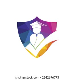 Estudiante y marca de verificación icono y diseño de logotipo. Plantilla de diseño del logotipo del vector educativo e institucional.	
