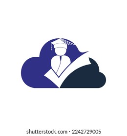 Student and check mark icon and logo design. Educational and institutional vector logo design template.	
