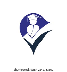 Student and check mark icon and logo design. Educational and institutional vector logo design template.	