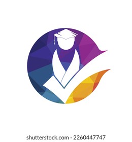 Student and check mark icon and logo design. Educational and institutional vector logo design template.	