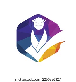 Student and check mark icon and logo design. Educational and institutional vector logo design template.	