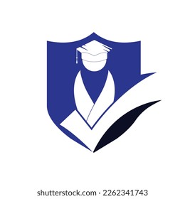 Student and check mark icon and logo design. Educational and institutional vector logo design template.	
