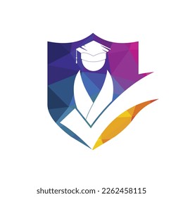 Student and check mark icon and logo design. Educational and institutional vector logo design template.	