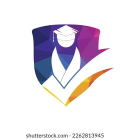 Student and check mark icon and logo design. Educational and institutional vector logo design template.	