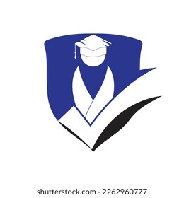 Student and check mark icon and logo design. Educational and institutional vector logo design template.	