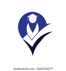 Estudiante y marca de verificación icono y diseño de logotipo. Plantilla de diseño del logotipo del vector educativo e institucional.	