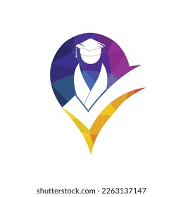 Estudiante y marca de verificación icono y diseño de logotipo. Plantilla de diseño del logotipo del vector educativo e institucional.	
