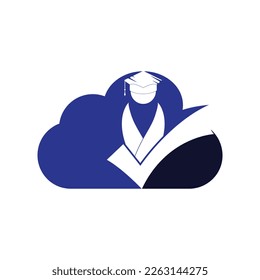 Student and check mark icon and logo design. Educational and institutional vector logo design template.	
