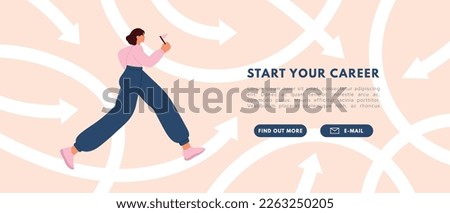 Student choose career growth path. Woman making choices, decisions, life path.Business concept. Flat vector illustration