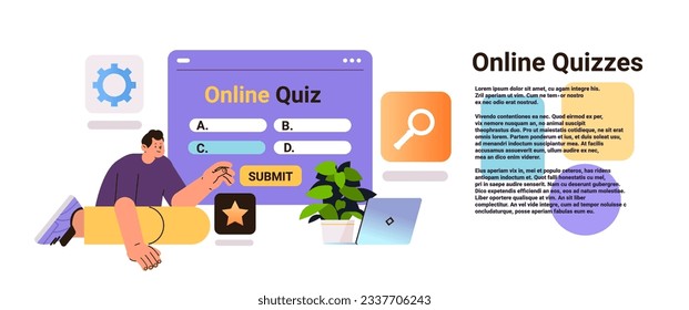 student chooses correct answer in test online quiz e-learning distance education concept horizontal