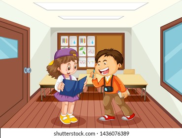 Ilustración estudiantil en aula
