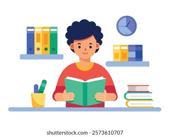 Student in the classroom reading book