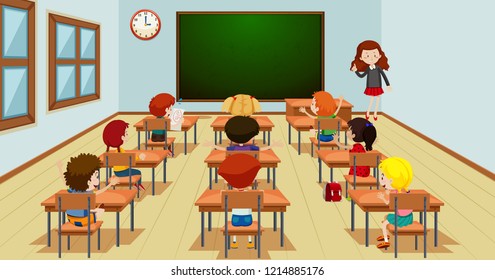 Student in classroom template illustration