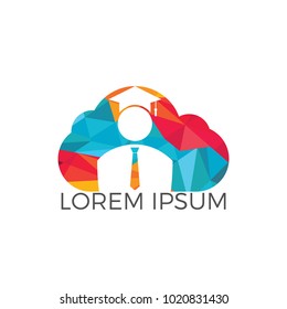 Student and cloud logo design. E-learning concept template.