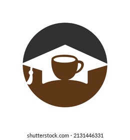 Student Coffee vector logo template. Logo symbol of the graduation cap and coffee cup.	