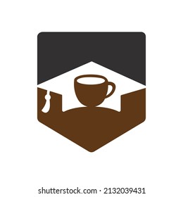 Student Coffee vector logo template. Logo symbol of the graduation cap and coffee cup.	