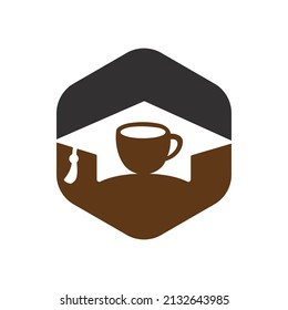 Student Coffee vector logo template. Logo symbol of the graduation cap and coffee cup.	