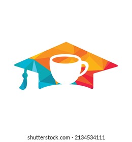 Student Coffee vector logo template. Logo symbol of the graduation cap and coffee cup.	