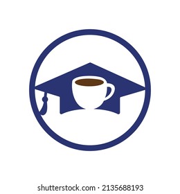 Student Coffee vector logo template. Logo symbol of the graduation cap and coffee cup.	