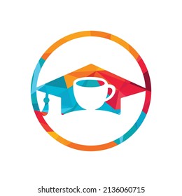 Student Coffee vector logo template. Logo symbol of the graduation cap and coffee cup.	