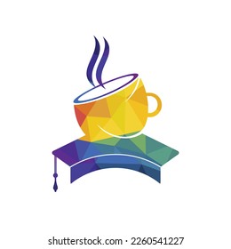 Student Coffee vector logo template. Logo symbol of the graduation cap and coffee cup.