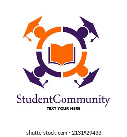 Plantilla de logotipo vectorial de la comunidad estudiantil. Este diseño usa libros, personas y ese símbolo. Adecuado para la educación.