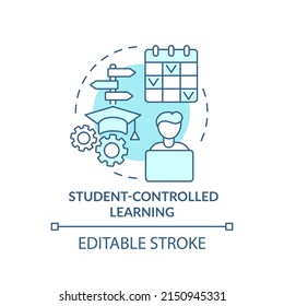 Student controlled learning turquoise concept icon. Student centered method. Education abstract idea thin line illustration. Isolated outline drawing. Editable stroke. Arial, Myriad Pro-Bold fonts use