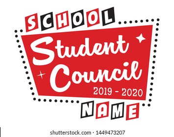 Student Council Shirt Design, Poster Or Banner Layout For School Elections, Isolated Vector Graphic For Teachers & Students, Retro Illustration, Vintage Sign Layout, Educational Use, Teacher Resources