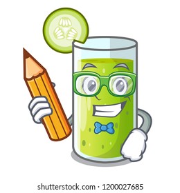 Student cucumber juice in a cartoon glass