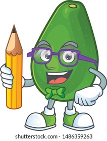 Student cute avocado cartoon on white background