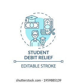 Student debt relief concept icon. Legal services types. Program that releases students of paying for university idea thin line illustration. Vector isolated outline RGB color drawing. Editable stroke