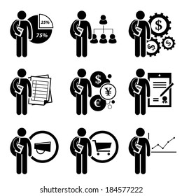 Student Degree in Business Management Stick Figure Pictogram Icon