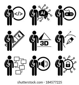 Student Degree in Information Technology Stick Figure Pictogram Icon
