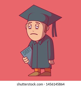 Student depressed with student loans vector illustration.  Education, savings, expenses, loan, debt design concept