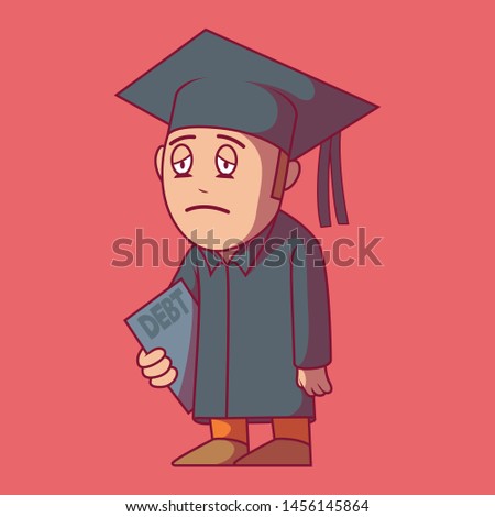 Student depressed with student loans vector illustration.  Education, savings, expenses, loan, debt design concept