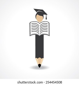 Student design with pencil and wear graduation cap with reading book concept vector 