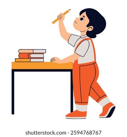 Student at desk holding pencil studying