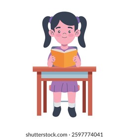 Student at Desk Reading Concentration