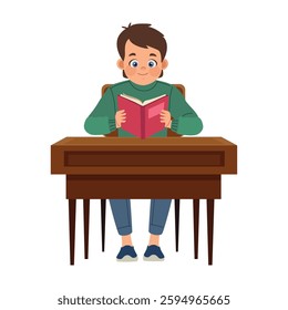 Student at Desk Sitting Reading Notes