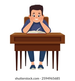 Student at Desk Sitting Thinking for Homework