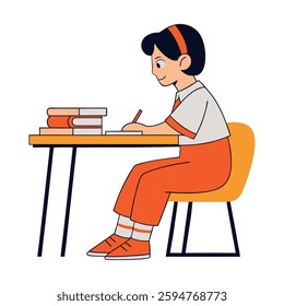 Student at desk writing classroom learning